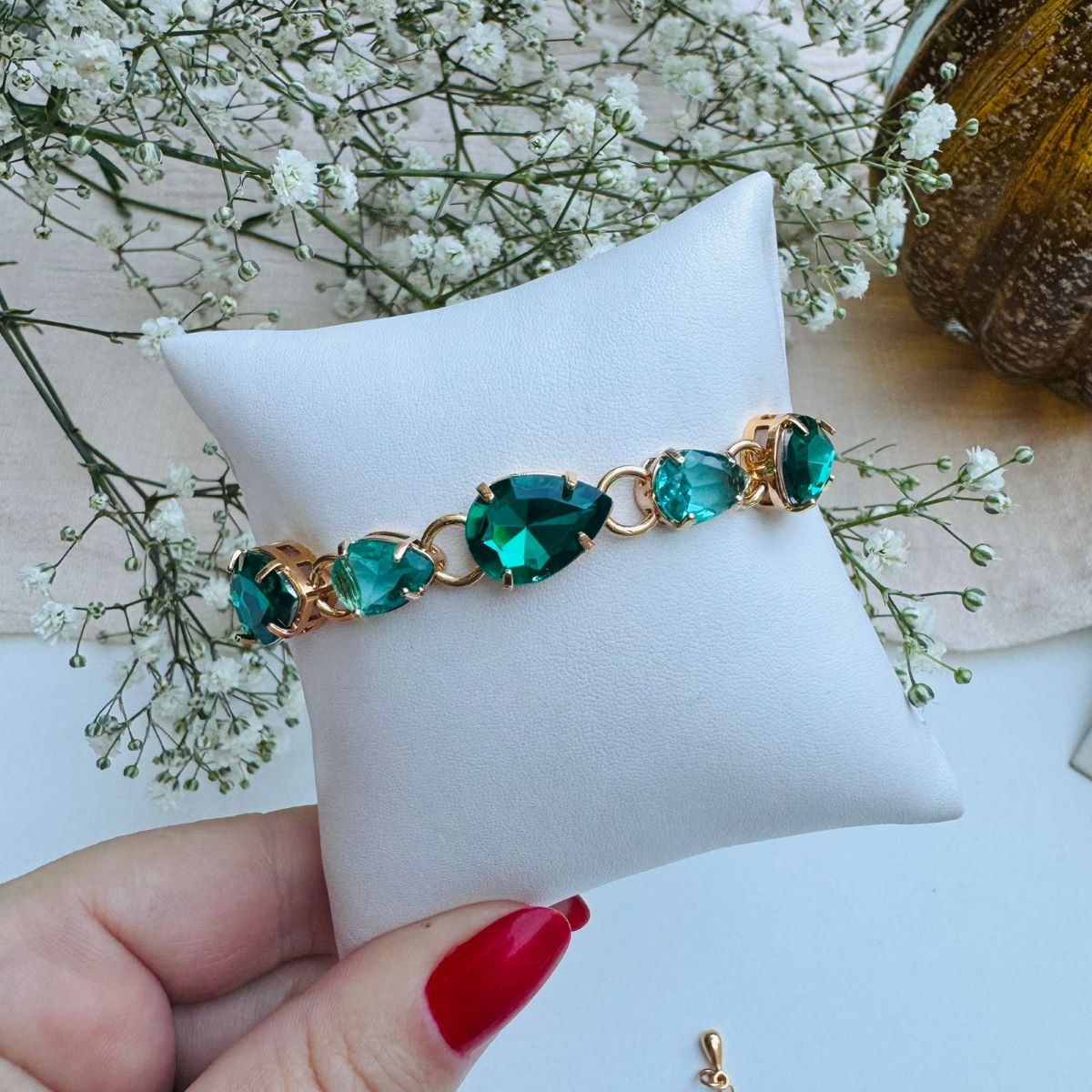 Pulseira de Pedraria Tons de Verde - Flora