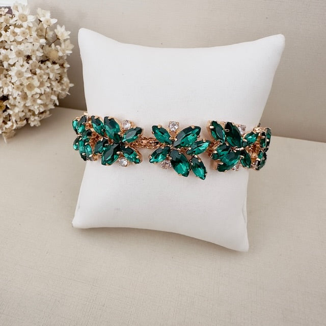 Pulseira Jessy de Pedraria Verde Esmeralda Dourado