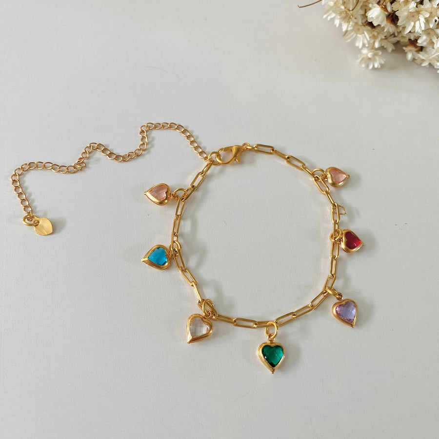 Pulseira Pingentes de Zircônia de Coração Collor