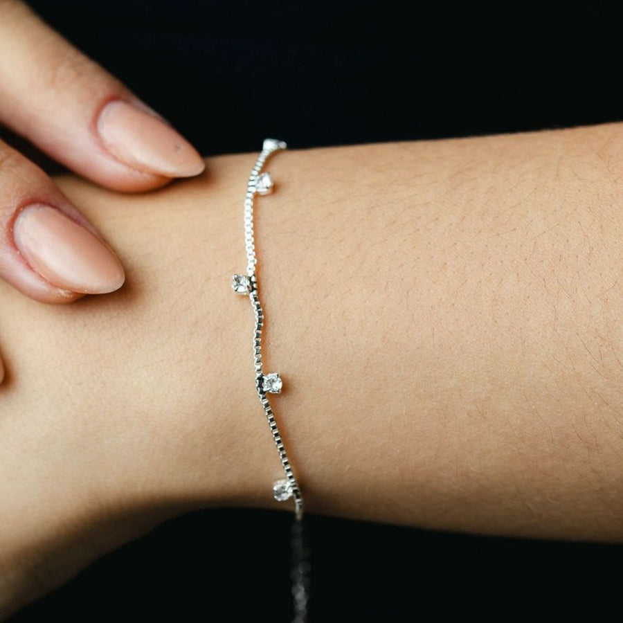 Pulseira Ponto de Luz em Zircônia Cristal Prata