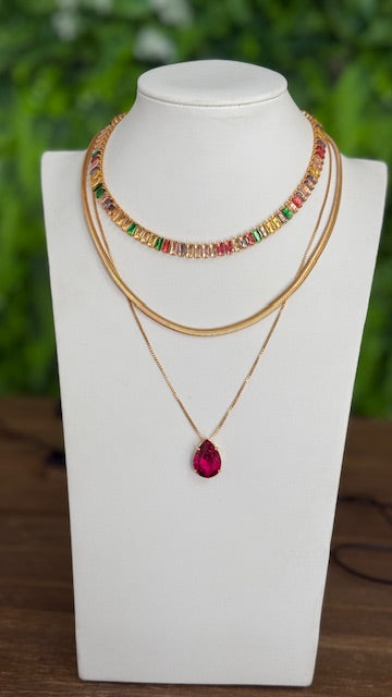 Trio de Colares Zircônia com PINK Tamy